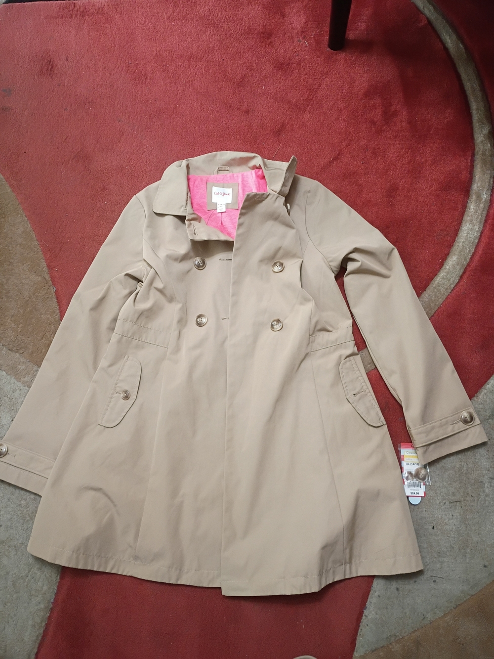 Cat & JACK  Girls' Khaki Trench Coat with Pink Lining